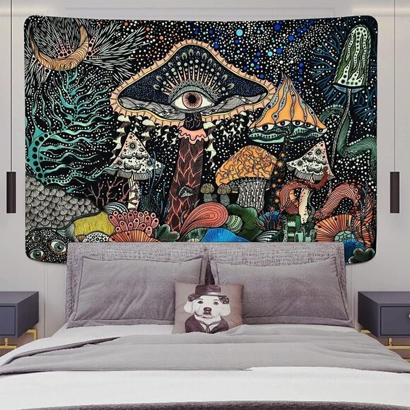 Psychedelic Forest Mushroom Tapestry Abstract Wall Living Room Bedroom Dorm NWT - Picture 4 of 8